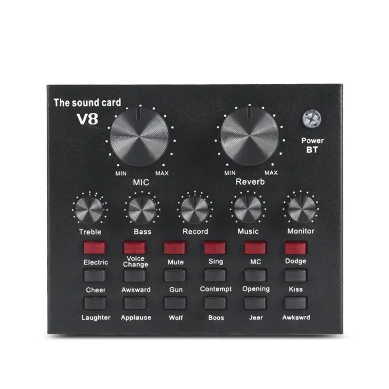 V8 Professional Sound Card Streaming Live Broadcast Podcast Recording Studio Equipment Voice Changer Audio Interface