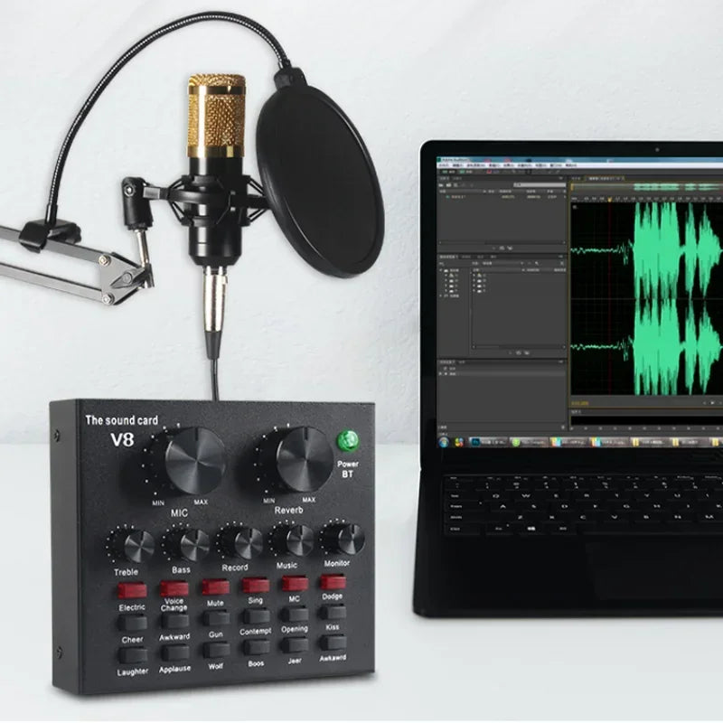 V8 Professional Sound Card Streaming Live Broadcast Podcast Recording Studio Equipment Voice Changer Audio Interface