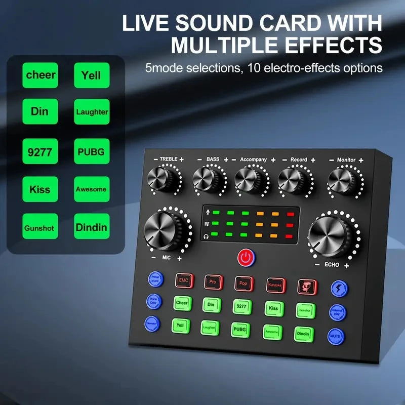 V8S Audio Mixer with Voice changer,Podcast Mixer,Sound Card for Phone Gaming Karaoke Studio Live Streaming Podcast