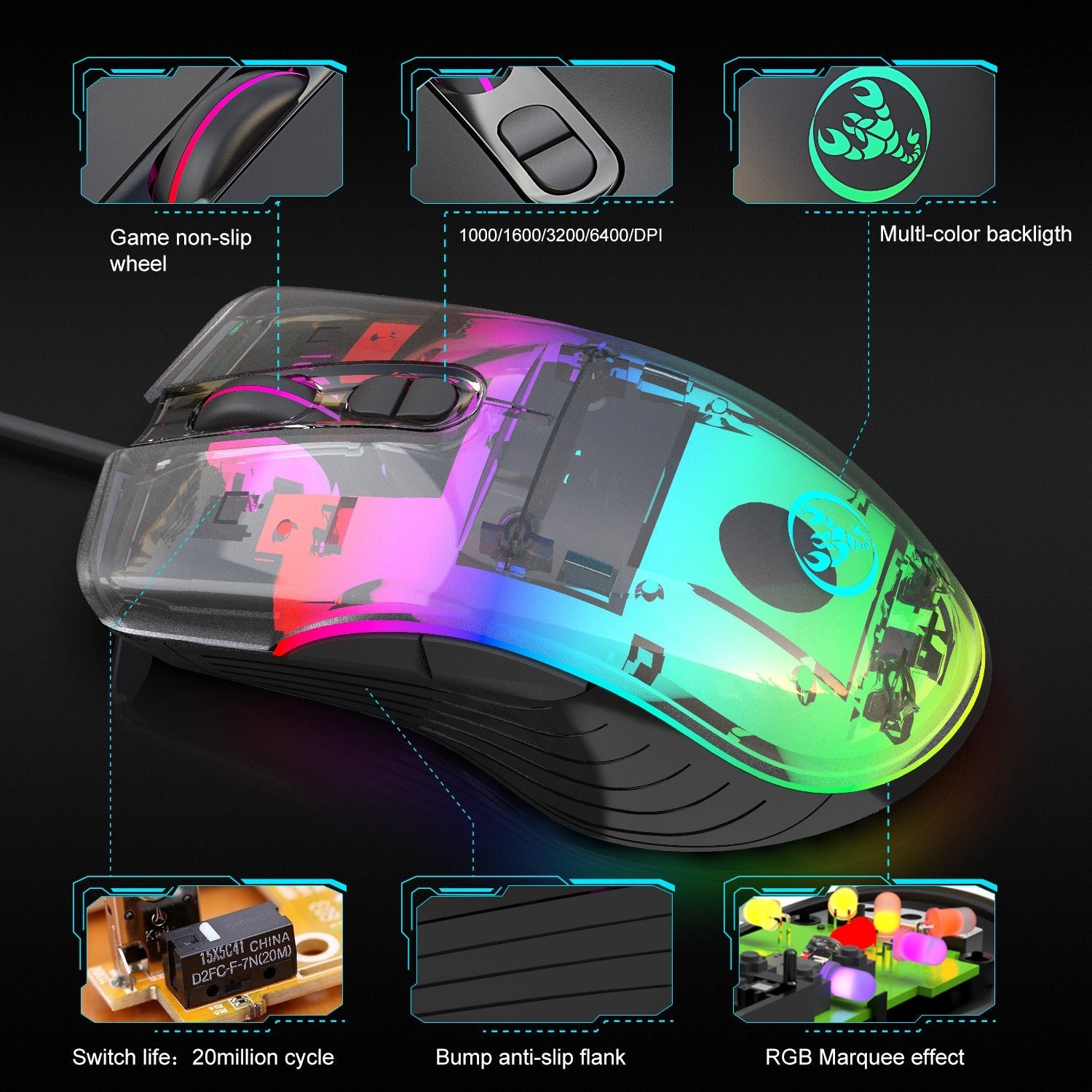 Wired gaming mechanical mouse glowing RGB PUBG e-sports computer laptop USB mouse