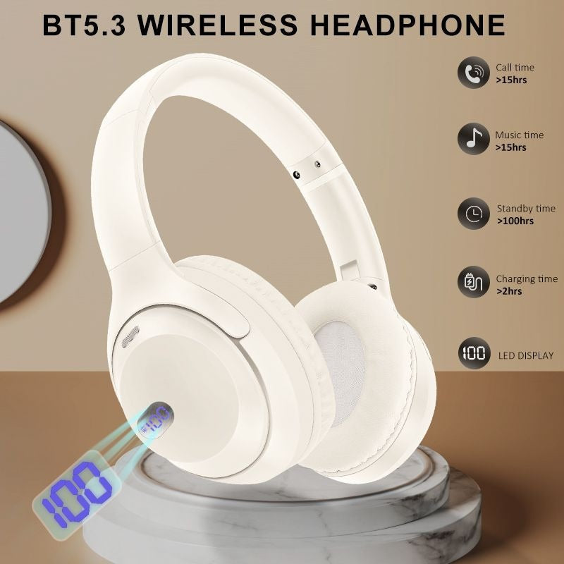 Wireless Bluetooth headset with battery display long battery life and foldable design