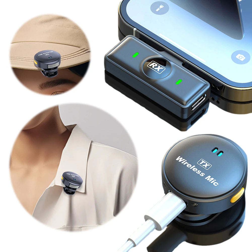 Wireless Magnetic Button Collar Microphone Noise Cancelling Lapel Mic Plug and Play 164ft Range for YouTube Vlog Video