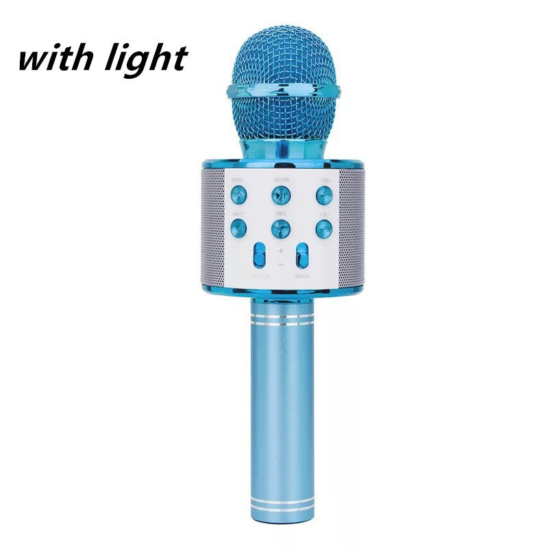 Wireless Microphone Portable Bluetooth Mini Home Ktv For Music Playing Singing Speaker Player - Blue with light