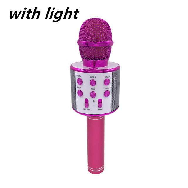 Wireless Microphone Portable Bluetooth Mini Home Ktv For Music Playing Singing Speaker Player - Pink with light