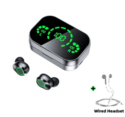 YD03 Wireless Bluetooth-compatible Headset TWS Large Screen Smart Digital Display In Ear Breathing Light - Black set